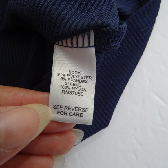 Cato Navy Blue Ribbed Top Shirt Womens Size L Floral Short Sleeve Round Neck - Picture 5 of 10